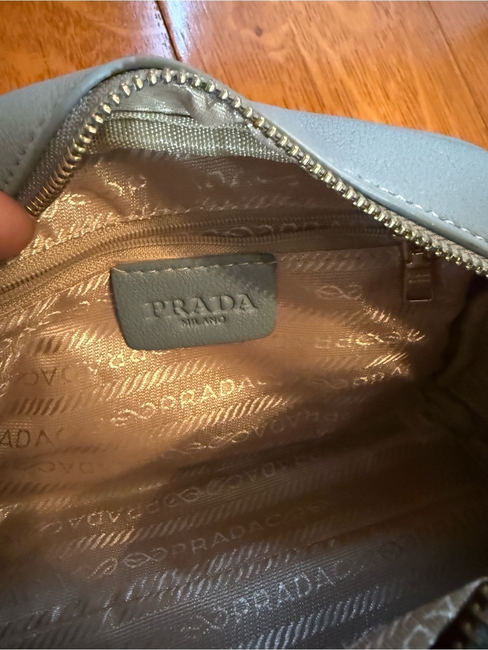 Light Blue Perforated Logo Leather Crossbody Bag - Picture 4 of 5